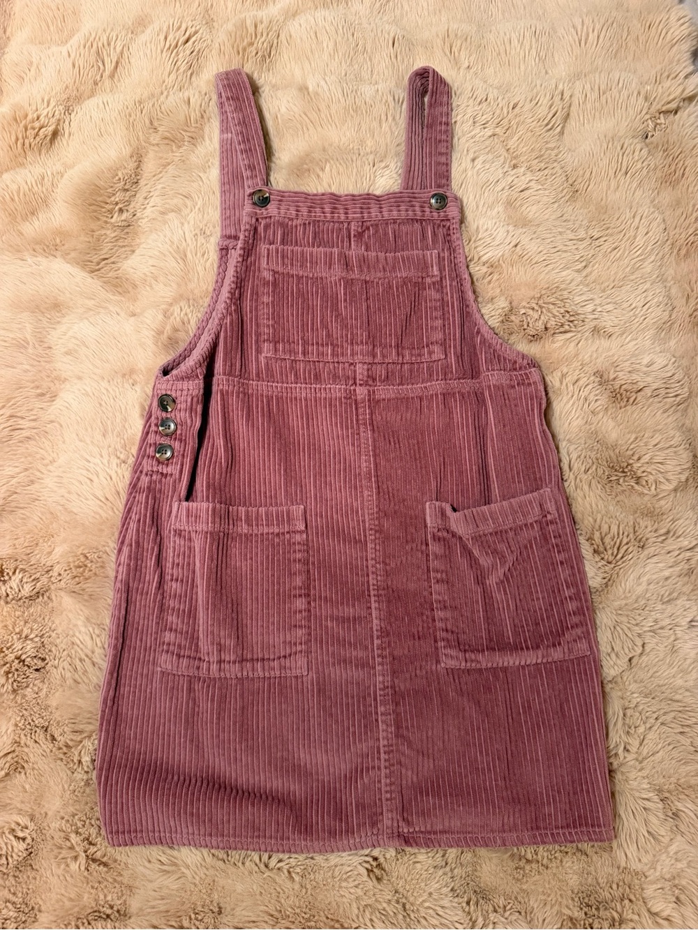 Cotton Corduroy Pinafore Dress in Dusty Rose